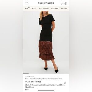 Tuckernuck Black Dress with Bronze Metallic Fringe Midi